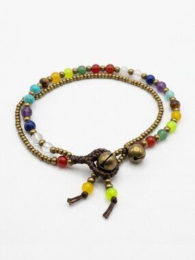 VINTAGE - Little beaded bracelet - multicolor beads & antique gold